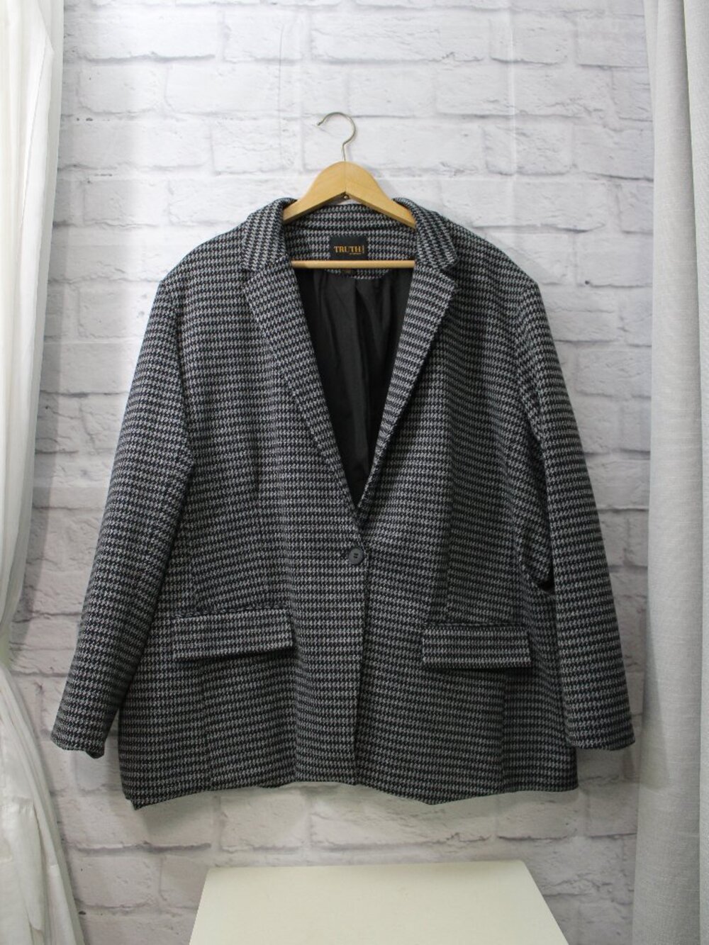 Truth by Republic Plus 3X Houndstooth Single Button Blazer Office Career Fall
